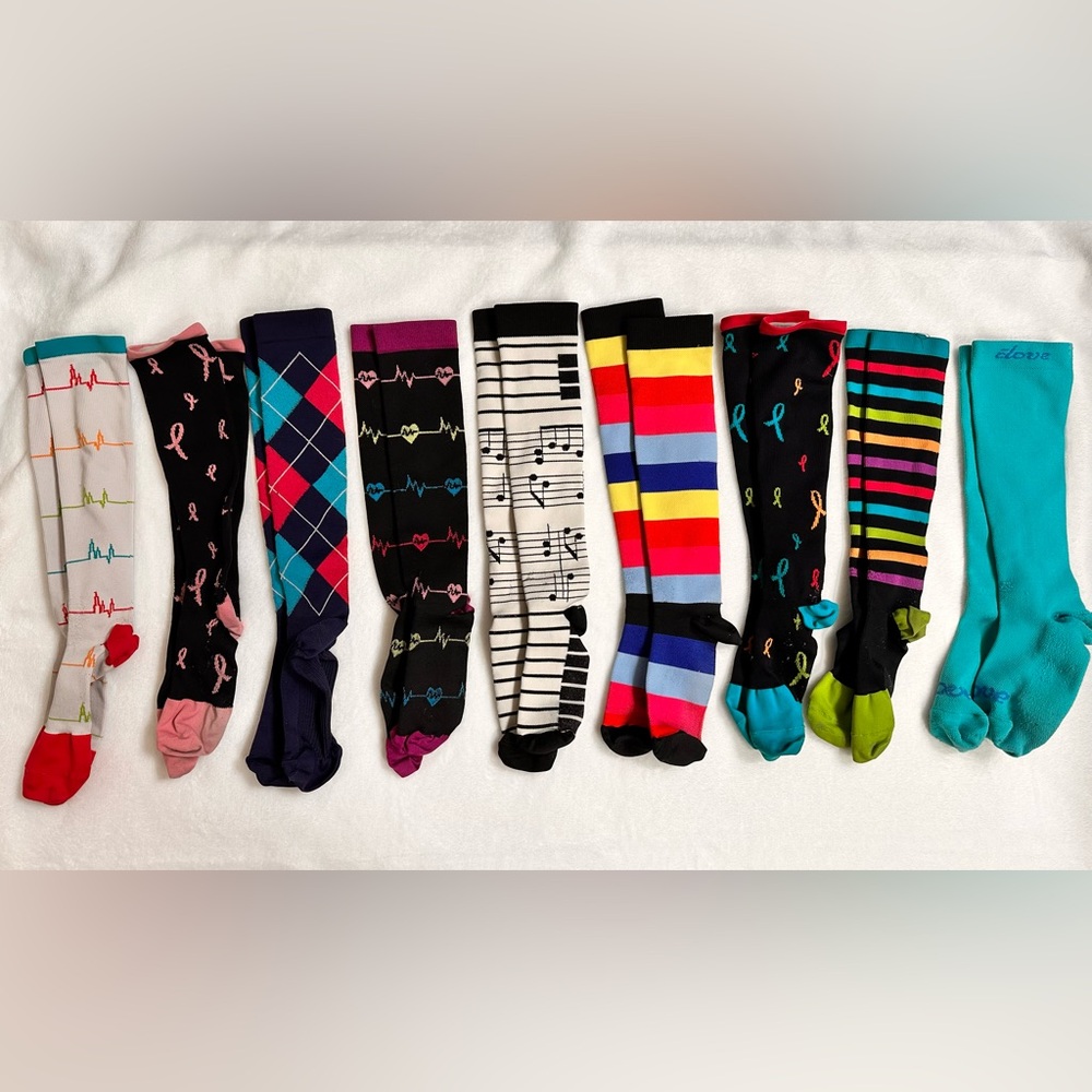 Women's Patterned Knee-High Compression Socks (9 pairs)